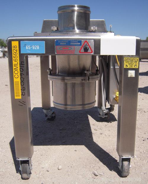 Used Quadro Comil, Model 194S, 316 Stainless Steel. Approximate 8" diameter impeller screen, approximate 1/8" diameter screen holes. Approximate capacity up to 4000 pounds an hour. Top feed, bottom d...