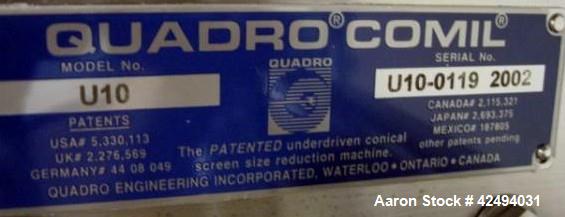 Used Stainless Steel Quadro comil, model U10