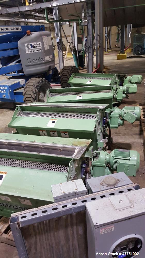 Used Roskamp Champion Hammermill, Model 48 x 38. 1500 BPH at 45 pcf. #2 yellow corn with #7 and #8 screens. 5,148 sq. in. screen area. 1800/1500 RPM. 17898/14915 ft/min tip speeds. 38" rotor diameter...