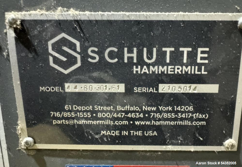 Used Schutte Hammermill, Model 44-60-301B-1, Serial# 2105014. With approximate 1/2" thick hammers, panel, 500hp motor. Not Installed.