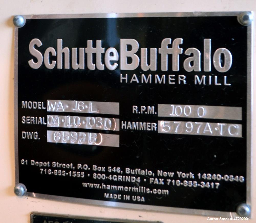 Used Schutte-Buffalo WA Series Gravity Discharge Hammer Mill, Model WA-16-L