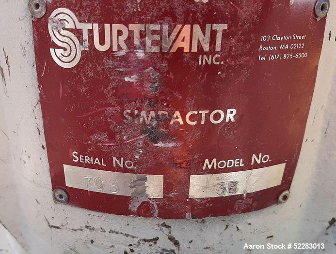 Used- Sturtevant Model 3B Simpactor Mill, 16" Diameter. Carbon steel construction. Approximate capacity 3.5 tons per hour, d...