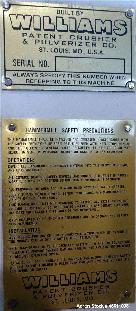 Used Williams 300 HP Carbon Steel Hammermill