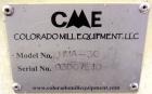 Used Colorado Mill Equipment CME Hammer Mill, Model HMA-30, Carbon Steel. Approximate capacity 500-3500 pounds an hour depending on material. 11