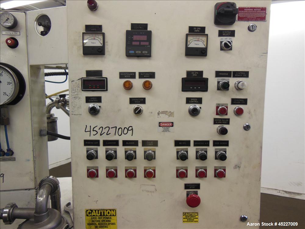 Used Hosokawa Alpine 100-AFG, Fluidized Bed Opposed Jet Mill Grinding and Classifying System (size reduction of toner), Serial #33987/1. Steel finish PU, steel classifying wheel.  Components:  Bebco ...