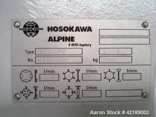 Used Hosokawa Alpine Fine Impact Milling System, type 250-UPZ. Material of construction is stainless steel on product contact parts. 9.75" (250 mm) diameter milling wheel with 8 rotor knives and scre...
