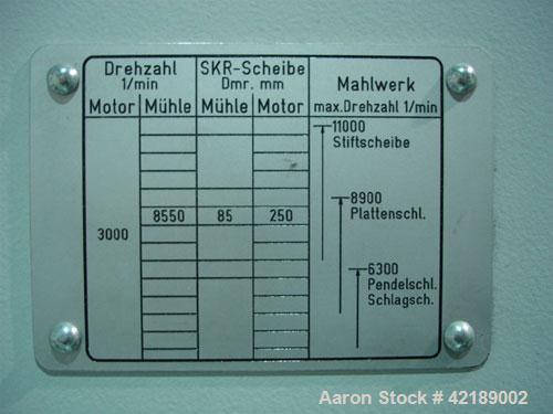 Used Hosokawa Alpine Fine Impact Milling System, type 250-UPZ. Material of construction is stainless steel on product contact parts. 9.75" (250 mm) diameter milling wheel with 8 rotor knives and scre...