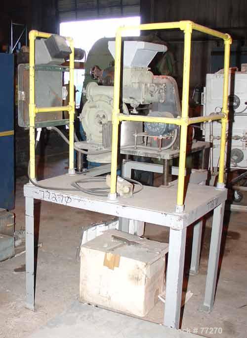 USED: Raymond hammermill, carbon steel. 12" diameter x 3-1/2" widechamber. 8 swinging hammers driven by a 7.5 hp motor. 3" diameter x12" long top screw feed with hopper driven by a 1/2 hp motor. Moun...