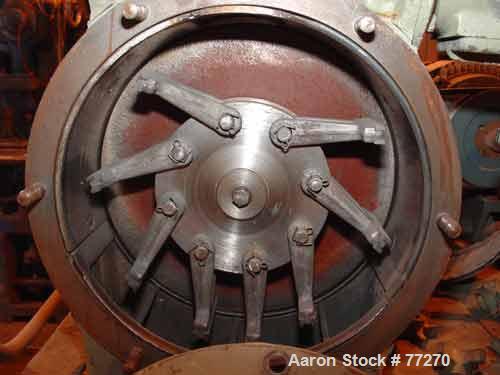 USED: Raymond hammermill, carbon steel. 12" diameter x 3-1/2" widechamber. 8 swinging hammers driven by a 7.5 hp motor. 3" diameter x12" long top screw feed with hopper driven by a 1/2 hp motor. Moun...