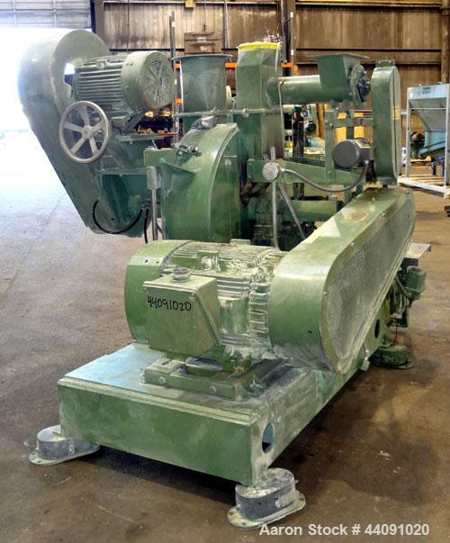 Used Bepex Pulvocron Air Swept Combination Pulverizer / Classifier Mill, Model PC-38, Carbon Steel. Approximate 38” diameter x 8” deep chamber with (3) grinding discs, driven by a 100 hp, 3/60/460 vo...