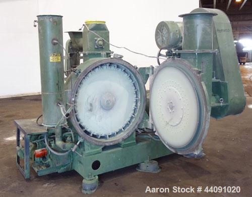 Used Bepex Pulvocron Air Swept Combination Pulverizer / Classifier Mill, Model PC-38, Carbon Steel. Approximate 38” diameter x 8” deep chamber with (3) grinding discs, driven by a 100 hp, 3/60/460 vo...