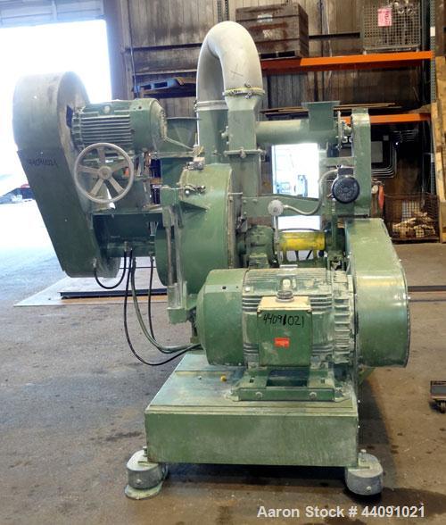 Used Bepex Pulvocron Air Swept Combination Pulverizer / Classifier Mill, Model PC-38, Carbon Steel. Approximate 38” diameter x 8” deep chamber with (1) grinding disc, driven by a 100hp, 3/60/460 volt...