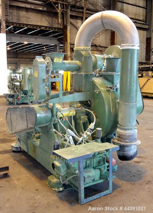 Used Bepex Pulvocron Air Swept Combination Pulverizer / Classifier Mill, Model PC-38, Carbon Steel. Approximate 38” diameter x 8” deep chamber with (1) grinding disc, driven by a 100hp, 3/60/460 volt...