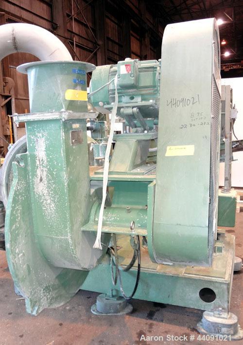 Used Bepex Pulvocron Air Swept Combination Pulverizer / Classifier Mill, Model PC-38, Carbon Steel. Approximate 38” diameter x 8” deep chamber with (1) grinding disc, driven by a 100hp, 3/60/460 volt...