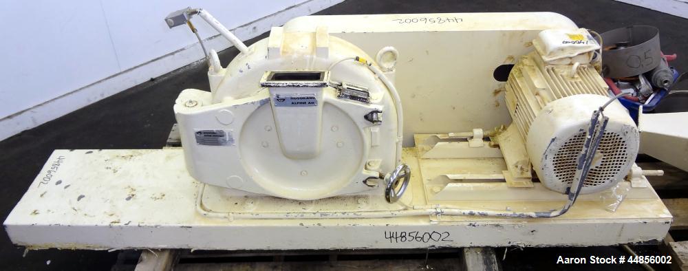 Used Hosokawa Alpine UPZ Fine Impact Mill, Model 250 UPZ, Carbon Steel. (1) Swing type beater with (8) bolt on tip blades, (1) approximate 9" diameter x 5" deep sieve ring with screen. 3" x 4-1/2" To...