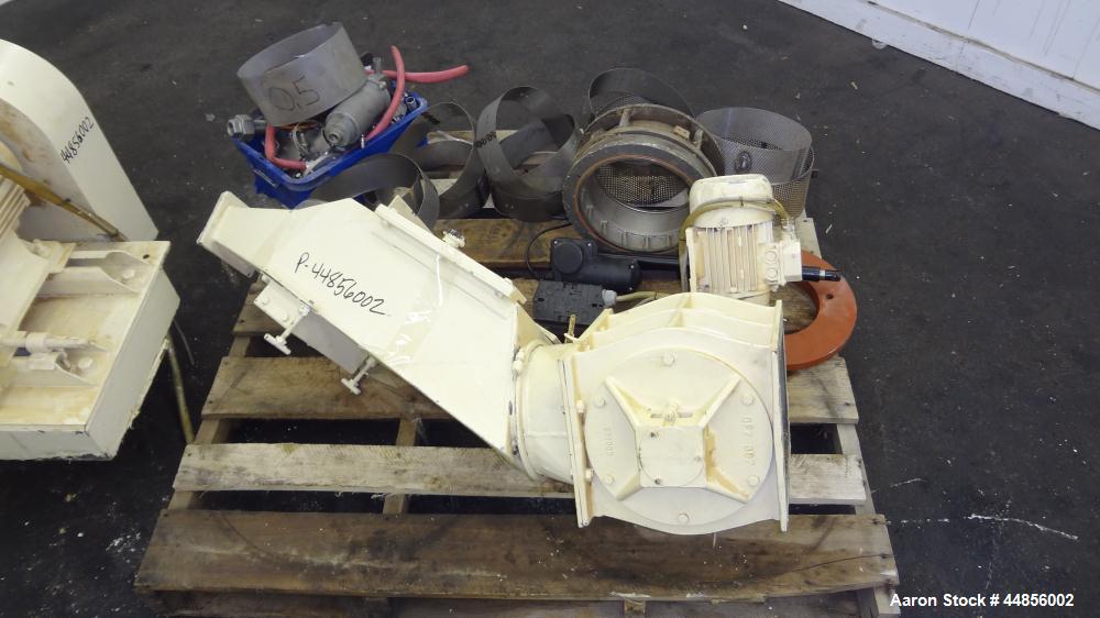 Used Hosokawa Alpine UPZ Fine Impact Mill, Model 250 UPZ, Carbon Steel. (1) Swing type beater with (8) bolt on tip blades, (1) approximate 9" diameter x 5" deep sieve ring with screen. 3" x 4-1/2" To...