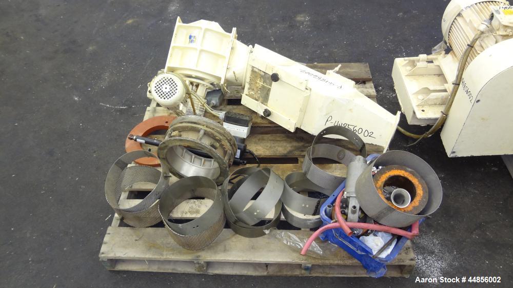Used Hosokawa Alpine UPZ Fine Impact Mill, Model 250 UPZ, Carbon Steel. (1) Swing type beater with (8) bolt on tip blades, (1) approximate 9" diameter x 5" deep sieve ring with screen. 3" x 4-1/2" To...