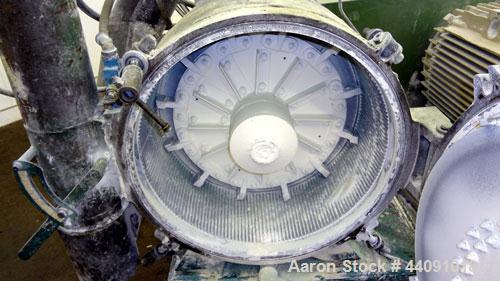 Used Strong Scott Pulvocron Air Swept Combination Pulverizer / Classifier Mill, Model PC-20-E, Carbon Steel. Approximate 20” diameter x 8” deep chamber with (1) grinding disc, driven by a 60hp, 3/60/...