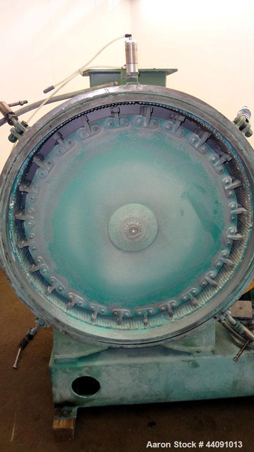 Used Strong Scott Pulvocron Air Swept Combination Pulverizer / Classifier Mill, Model PC-38, Carbon Steel. Approximate 38” diameter x 8” deep chamber with (3) grinding discs, driven by a 100 hp, 3/60...