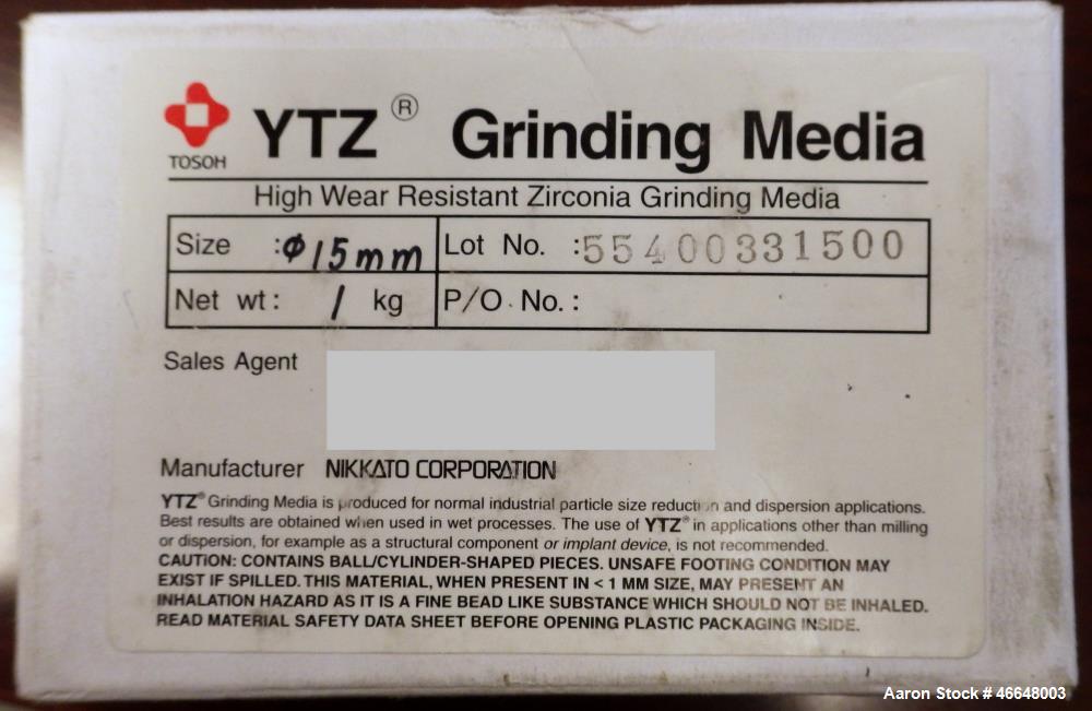 Used Nikkato Corporation YTZ High Wear Resistant Zirconia Grinding Media