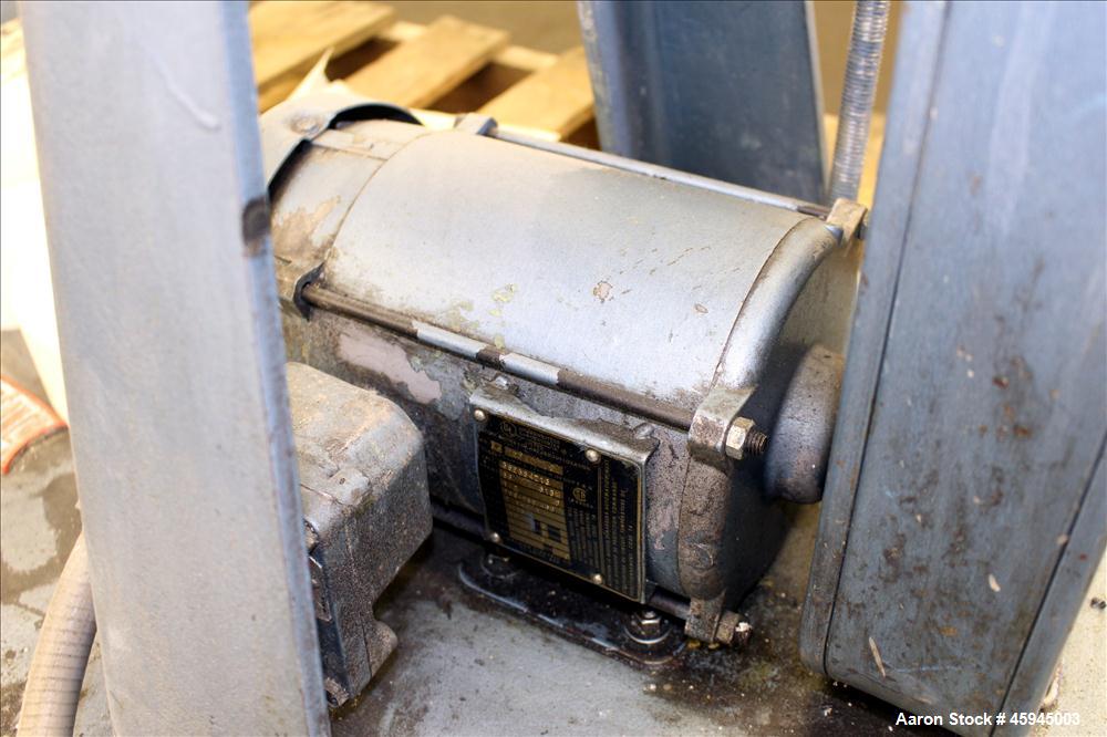 Used Paul O Abbe #4 Jar Mill, Approximate 20 Gallon. Plastic Jar approximate 18" diameter x 20" straight side. Jar speed 39 rpm. Belt driven by .5 hp, 1725 rpm, 208-230/460 volt motor, thru reducer, ...