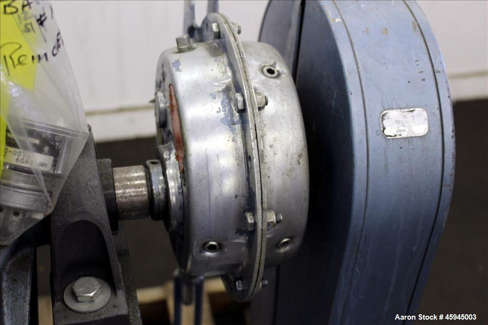 Used Paul O Abbe #4 Jar Mill, Approximate 20 Gallon. Plastic Jar approximate 18" diameter x 20" straight side. Jar speed 39 rpm. Belt driven by .5 hp, 1725 rpm, 208-230/460 volt motor, thru reducer, ...