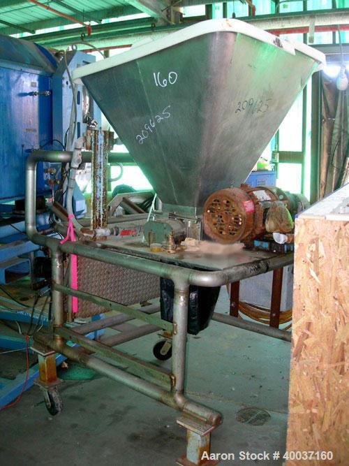 Used Used: Dual shaft delumper, stainless steel. 9" X 11 1/2" feed opening with hopper. Driven by a 1hp,3/60/230/460 volt, 1730 rpm gearmotor. Mounted on a stainless steel frame with casters.