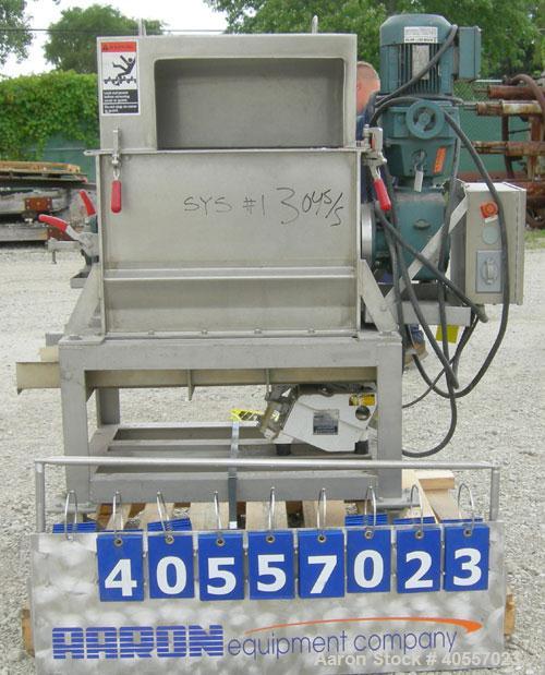 Used Anderson Dahlen Product Lump Breaker, 304 stainless steel. 14" wide x 25 3/4" long chamber, 2" diameter shaft with (12) bolt on "T" type paddles. Bottom bar screen. Driven by a 1/2 hp, 3/60/230/...