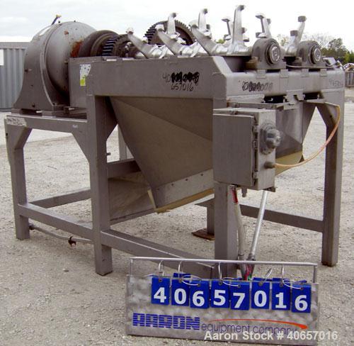 Used Lump Breaker, dual shaft, 304 stainless steel. (1) 4" diameter shaft with (7) 3 blade hook style knives, (1) 4" diameter shaft with (6) 3 blade hook style knives. (2) sets of stationary bars. 40...