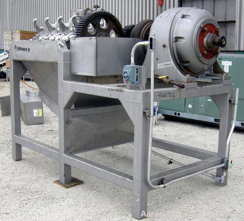 Used Lump Breaker, dual shaft, 304 stainless steel. (1) 4" diameter shaft with (7) 3 blade hook style knives, (1) 4" diameter shaft with (6) 3 blade hook style knives. (2) sets of stationary bars. 40...