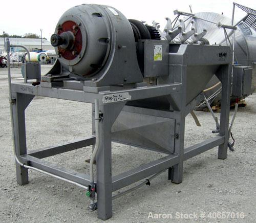Used Lump Breaker, dual shaft, 304 stainless steel. (1) 4" diameter shaft with (7) 3 blade hook style knives, (1) 4" diameter shaft with (6) 3 blade hook style knives. (2) sets of stationary bars. 40...