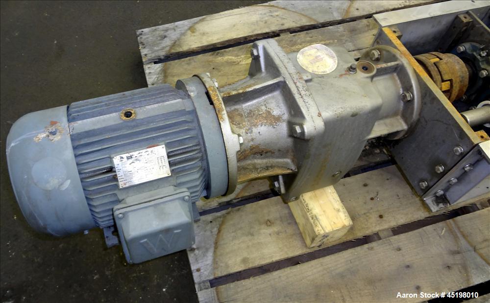 Used Dual Shaft Lump Breaker, 316 Stainless Steel. 12" x 12" Feed, no hopper. Approximate 1/2" thick fixed blades. Driven by a 5hp, 3/60/230/460 volt, 1750 rpm gear motor, ratio 24.41 to 1.