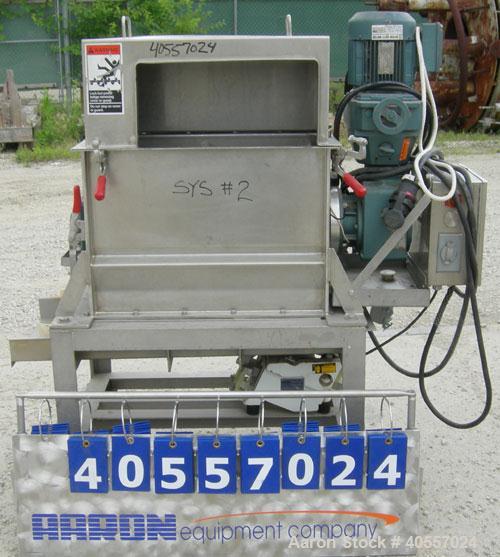Used Anderson Dahlen Product Lump Breaker, 304 stainless steel. 14'' wide x 25 3/4'' long chamber, 2'' diameter shaft with (12) bolt on "T" type paddles. Bottom bar screen. Driven by a 1/2 hp, 3/60/2...