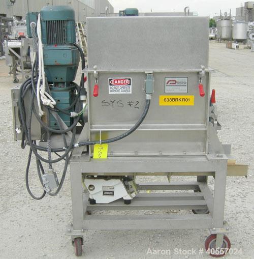 Used Anderson Dahlen Product Lump Breaker, 304 stainless steel. 14'' wide x 25 3/4'' long chamber, 2'' diameter shaft with (12) bolt on "T" type paddles. Bottom bar screen. Driven by a 1/2 hp, 3/60/2...