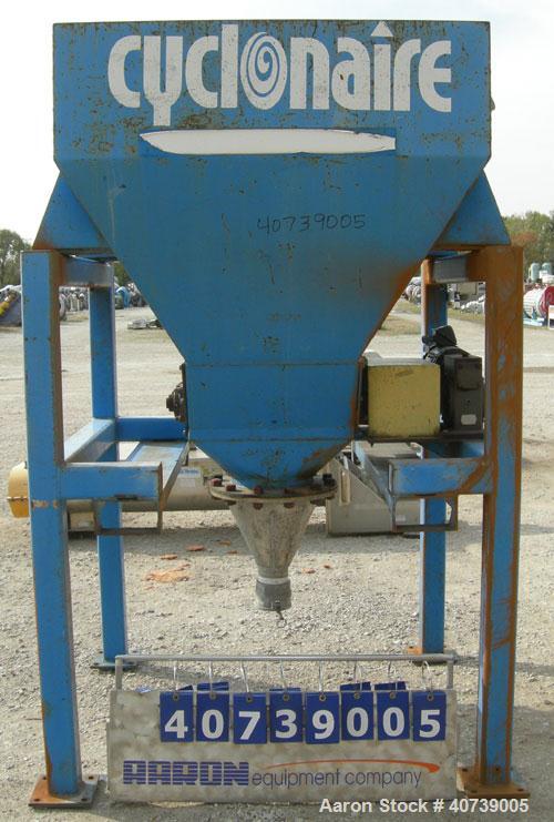 Used Cyclonaire Lump Breaker, dual rotor, carbon steel. (2) 1 1/2" diameter shafts with pins, bottom stationary bars. Driven by a 2 hp, 3/60/208-230/460 volt, 1730 rpm gearmotor, ratio 60 to 1. Inclu...