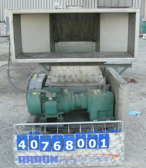 Used Jacobson Dual Rotor Full Nelson Crusher, Model 2424DR.FNC, 304 stainless steel. (2) 3" diameter shafts with 3/4" thick fixed hook style blades, (2) rows of stationary bars. 24" x 24" feed openin...