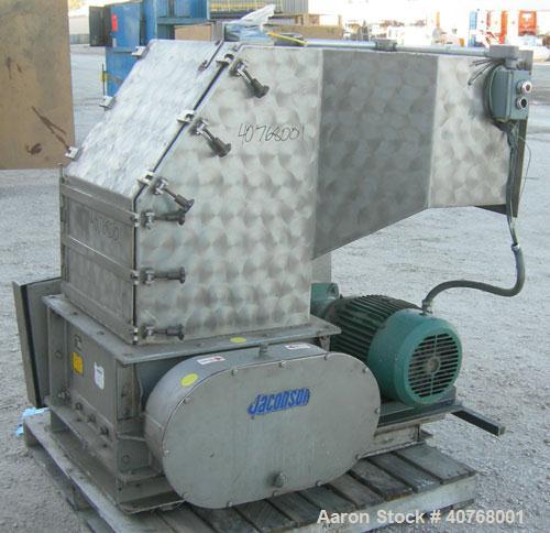 Used Jacobson Dual Rotor Full Nelson Crusher, Model 2424DR.FNC, 304 stainless steel. (2) 3" diameter shafts with 3/4" thick fixed hook style blades, (2) rows of stationary bars. 24" x 24" feed openin...