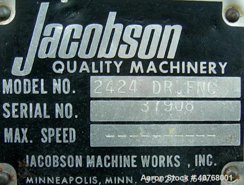 Used Jacobson Dual Rotor Full Nelson Crusher, Model 2424DR.FNC, 304 stainless steel. (2) 3" diameter shafts with 3/4" thick fixed hook style blades, (2) rows of stationary bars. 24" x 24" feed openin...