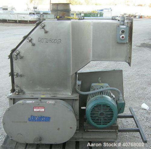 Used Jacobson Dual Rotor Full Nelson  Crusher, Model 2424DR.FNC, 304 stainless steel. (2) 3" diameter shafts with 3/4" thick fixed hook style blades, (2) rows of stationary bars. 24" x 24" feed openi...