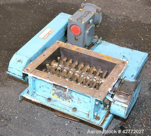 Used Jacobson Dual Rotor Lump Breaker, Carbon Steel. 12’’ x 8-7/8’’ Feed opening. (2) Approximately 1-1/4" diameter shafts with 1/2" diameter pins. Requires a motor, includes a reducer. Mounted on a ...