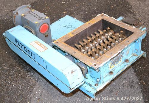 Used Jacobson Dual Rotor Lump Breaker, Carbon Steel. 12’’ x 8-7/8’’ Feed opening. (2) Approximately 1-1/4" diameter shafts with 1/2" diameter pins. Requires a motor, includes a reducer. Mounted on a ...