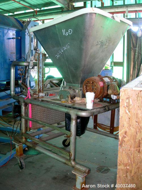 Used Jacobson Double rotor finger crusher, model 12 x 9, 316 stainless steel. 9" X 11 1/2" feed opening with hopper. Driven by a 1hp,3/60/230/460 volt, 1730 rpm gearmotor. Mounted on a stainless stee...