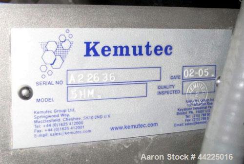 Used Kemutec Kek Pin Mill System, Model 5H. Driven by a 5 hp, 230/460 volt motor. With rotary feeder, dust filter, and discharge hopper. On portable stands with controls. Built 2/2005, serial #A22636.