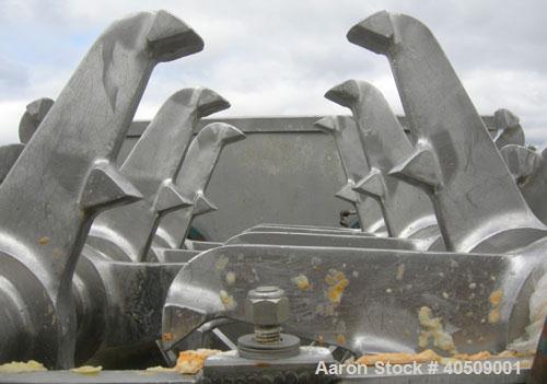 Used Lump Breaker, dual shaft, 304 stainless steel. (1) 4" diameter shaft with (7) 3 blade hook style knives, (1) 4" diameter shaft with (6) 3 blade hook style knives. (2) sets of stationary bars. 40...