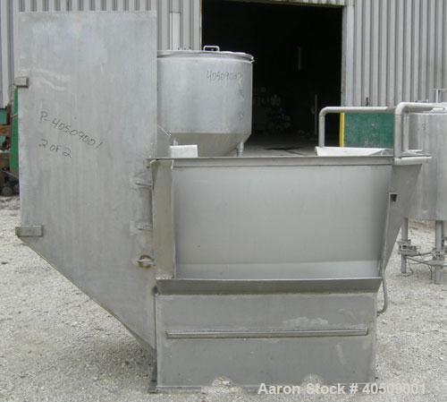 Used Lump Breaker, dual shaft, 304 stainless steel. (1) 4" diameter shaft with (7) 3 blade hook style knives, (1) 4" diameter shaft with (6) 3 blade hook style knives. (2) sets of stationary bars. 40...