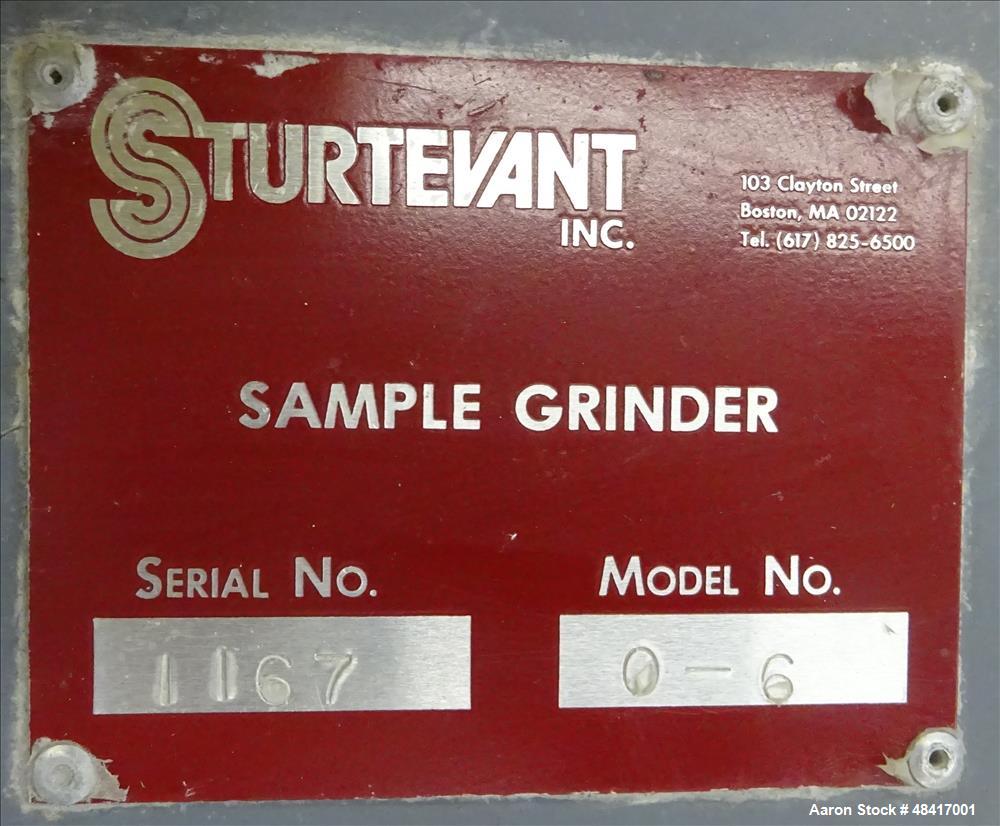 Used- Sturtevant Sample Grinder, Model O-6, Carbon Steel.