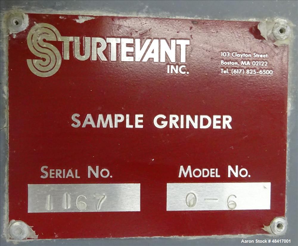 Used Sturtevant Sample Grinder, Model O-6, Carbon Steel.