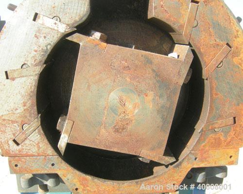 Used Thomas Wiley Cutting Mill, Model 4, Carbon Steel. 141 cubic inch chamber, 7-3/4" diameter x 3" deep. 4 bolt on blade rotor. 6 stationary bed knives. Top feed with hopper, bottom discharge, hinge...