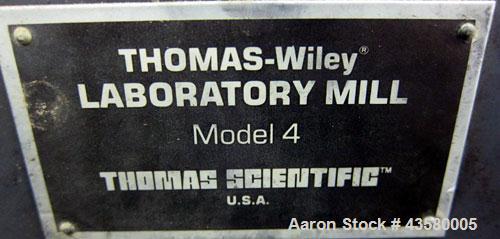 Used- Thomas Wiley Cutting Mill, Model 4, Carbon Steel. 141 Cubic inch chamber 7-3/4” diameter x 3” deep. (4) Bolt on blade ...