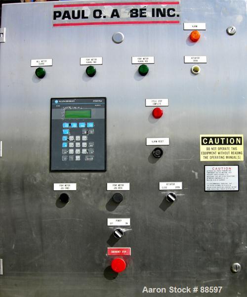 Used Paul O Abbe Pebble Mill, Model #1, 304 Stainless Steel Sroduct Contact. 68" Diameter x 56" straight side. 117 Cubic feet total capacity, 29.25 working. Alumina ceramic lined. Internal rated 14.7...